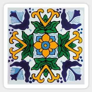 Floral baby blue mexican tile retro pattern Sticker